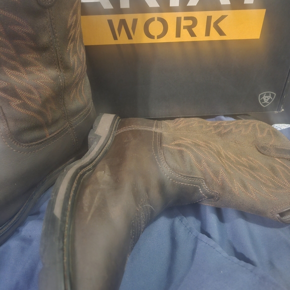 Ariat Groundbreaker H20 Dark Brown Wide Square Steel Toe Leather Booys 11.5 Wide - Picture 2 of 15